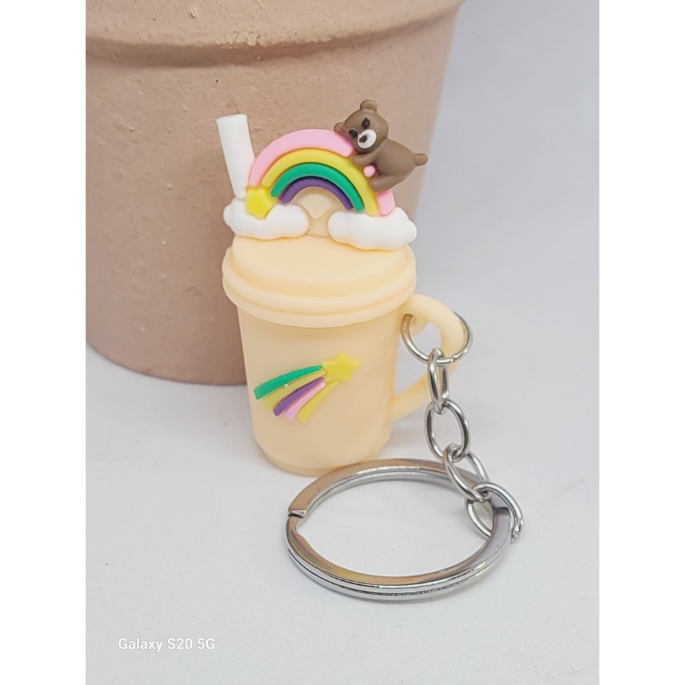 Cute Boba Drink Keychain Rainbow Bear Charm Cup Bag Accessory NEW 2.0‎ Inches